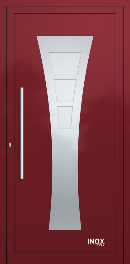 Contemporary Aluminium Entry Door Panel with INOX 4551 A RAL3004 80 inox panel alouminiou portas eisodou