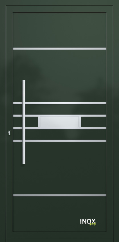 Contemporary Aluminium Entry Door Panel with INOX 4631 A RAL6009 80 inox panel alouminiou portas eisodou