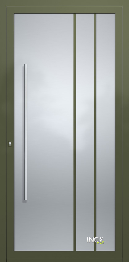 Contemporary Aluminium Entry Door Panel with INOX 4640 RAL6003 120 inox panel alouminiou portas eisodou