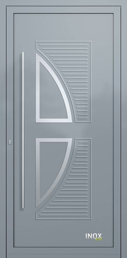 Contemporary Aluminium Entry Door Panel with INOX 4670 RAL7001 140 inox panel alouminiou portas eisodou