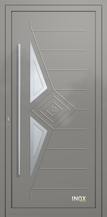 Contemporary Aluminium Entry Door Panel with INOX 4682 A RAL9007 140 inox panel alouminiou portas eisodou