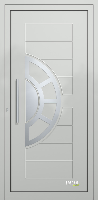 Contemporary Aluminium Entry Door Panel with INOX 4720 RAL7035 50 inox panel alouminiou portas eisodou