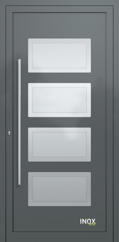 Contemporary Aluminium Entry Door Panel with INOX 4744 A RAL7012 120 inox panel alouminiou portas eisodou